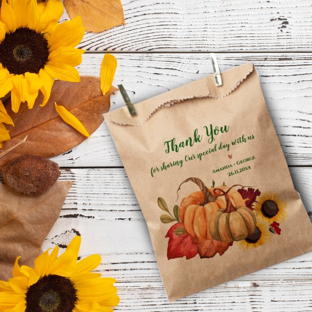 Sacolinha Partido Românico do Casamento outono de Abóbora de (Romantic Sunflower Pumpkin Fall Wedding Party Favor Bag)