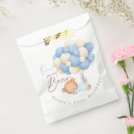 Sacolinha Pastel do primeiro aniversario do Woodland Bear Bo