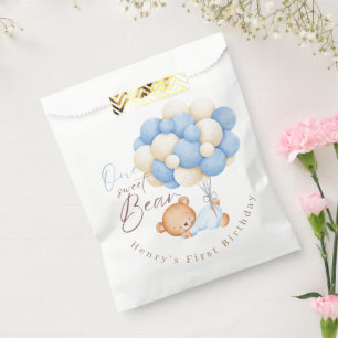 Sacolinha Pastel do primeiro aniversario do Woodland Bear Bo