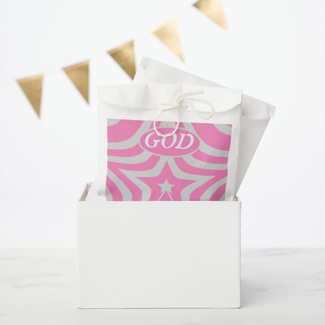 Sacolinha Pastel Pink & Gray Star "God Is Love" Baby Shower (Festa)