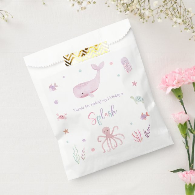 Sacolinha Pastel Rosa Sob O Mar Favor Bag De Aniversário (Selado)
