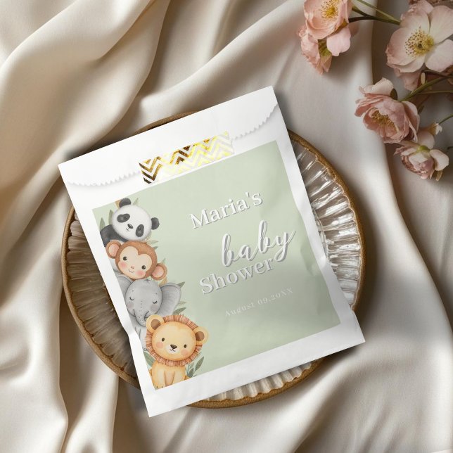 Sacolinha Pastel Tropical Chá de fraldas Selle Safari Animai (Criador carregado)