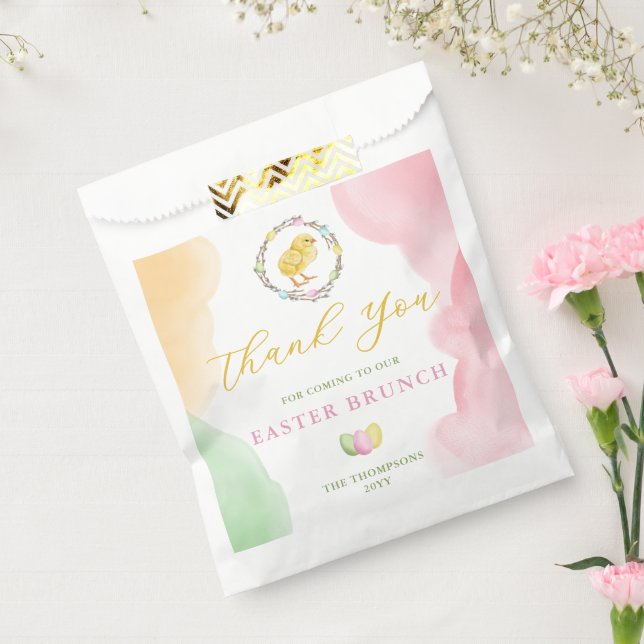 Sacolinha Pastel Watercolor Chick Easter Brunch Thank You (Selado)