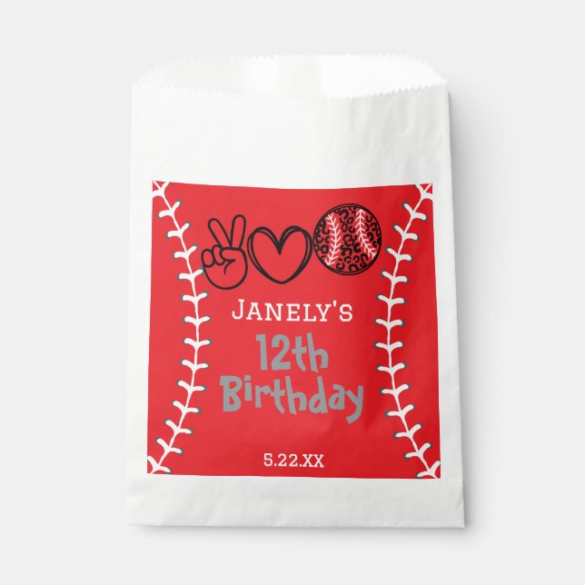 Sacolinha Peace Love Softball Birthday (Frente)