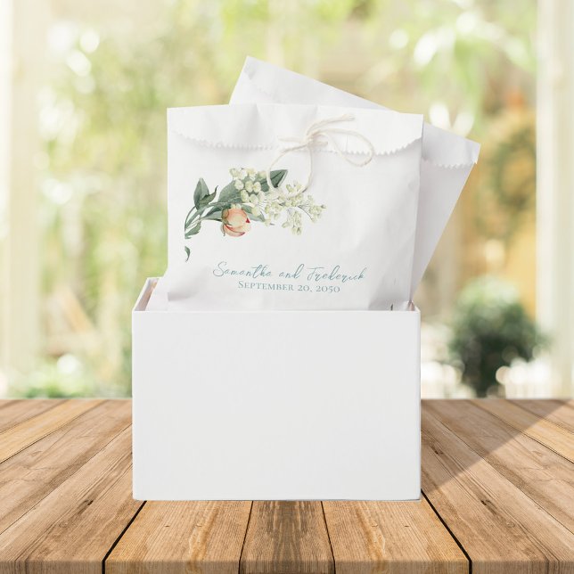 Sacolinha Peach Floral Elegant Wedding Personalizado (Pretty Peach floral wedding treat bag)