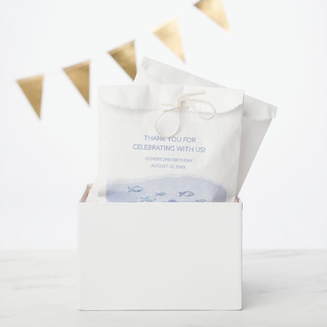 Sacolinha Peixe-mar azul-segundo aniversário bonito ilustrad (Festa)