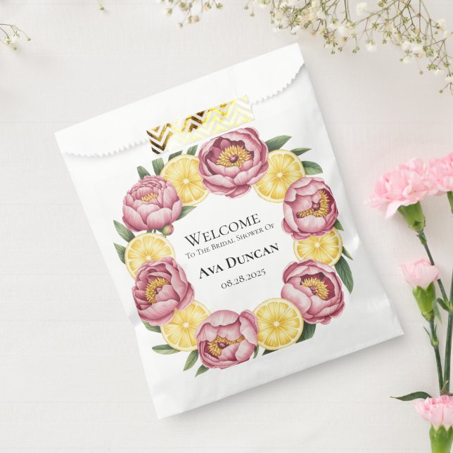 Sacolinha Peônias Rosa Poeira e Chá de Bebê de Noiva Limão (Selado)