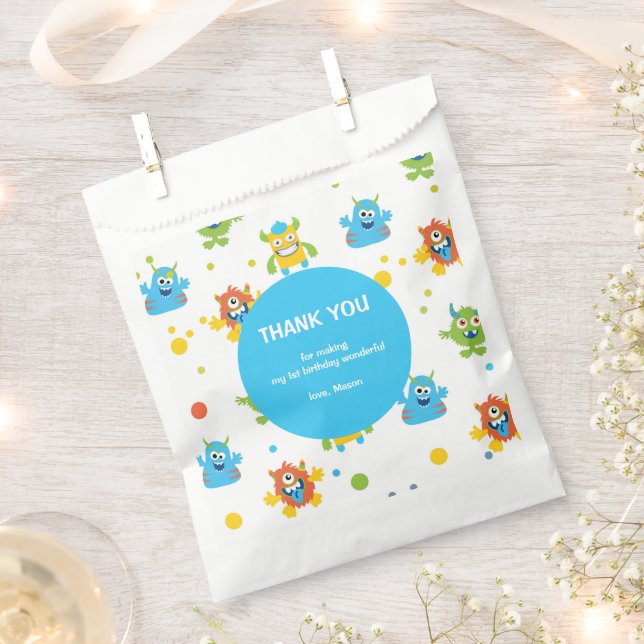 Sacolinha Pequena Festa de aniversário do Monstro Bonito (Cortado)