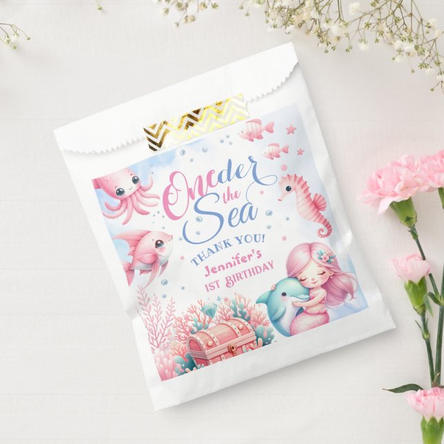 Sacolinha Pequena Sereia Rosa, primeiro aniversario de Garot (Selado)