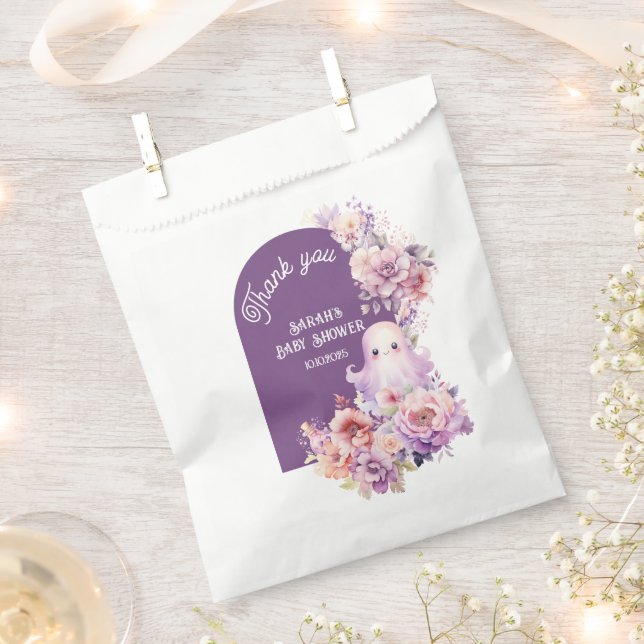 Sacolinha Pequeno Boo rosa obrigado chá de fraldas assustado (Cortado)