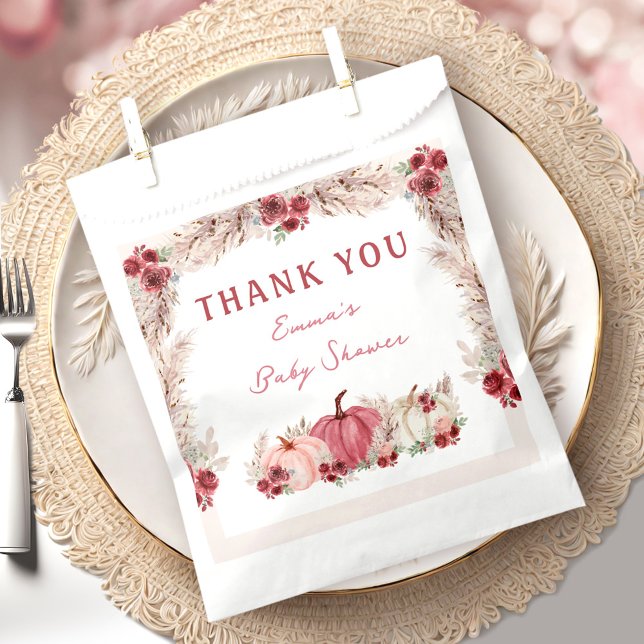 Sacolinha Pequeno Chá de fraldas de Abóbora Marsala Favor Bo (Little Pumpkin Baby Shower Marsala Favor Bags)