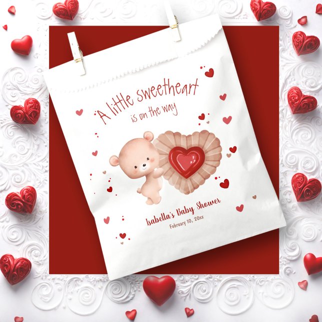 Sacolinha Pequeno doce Chá de fraldas Red Cookie Favor Bag (Little Sweetheart Red Cookie Baby Shower Favor Bag)