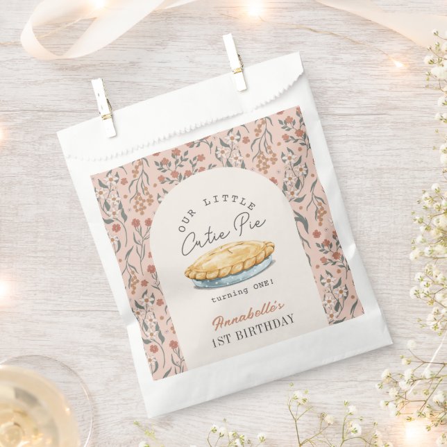 Sacolinha Pequeno primeiro aniversario Floral Rosa Pípico (Cortado)