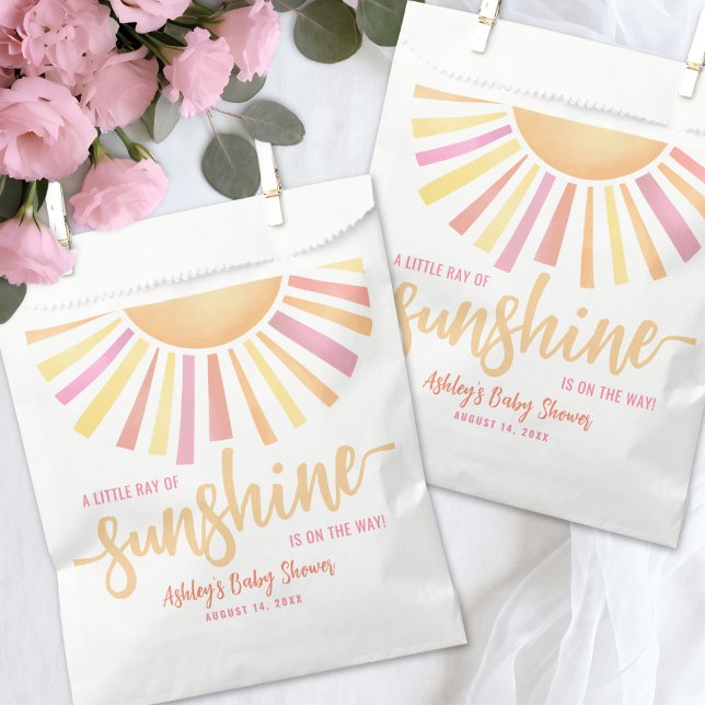 Sacolinha Pequeno Raio De Sol Rosa Chá De Bebê (Little Ray Of Sunshine Pink Baby Shower Favor Bag)