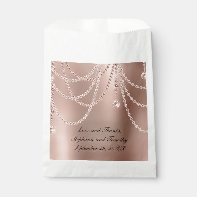Sacolinha Pérolas de Ouro Rosa Personalizadas com Diamantes  (Frente)