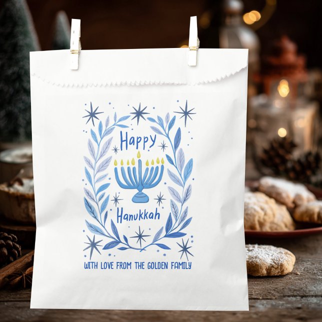 Sacolinha Personalização da pintura de Hanukkah Holiday Meno (Whimsical Hanukkah Holiday Menorah Painting Custom Favor Bag
)