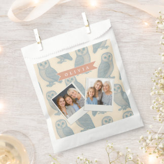 Sacolinha Personalizado Azul Vintage Coruja Casa de Campo Rú