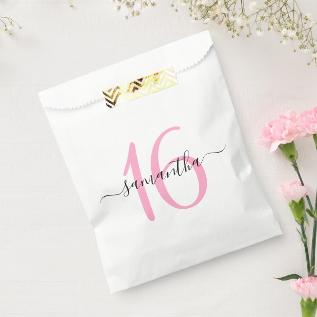 Sacolinha Personalizado Script de Assinatura Rosa Doce 16 (Selado)