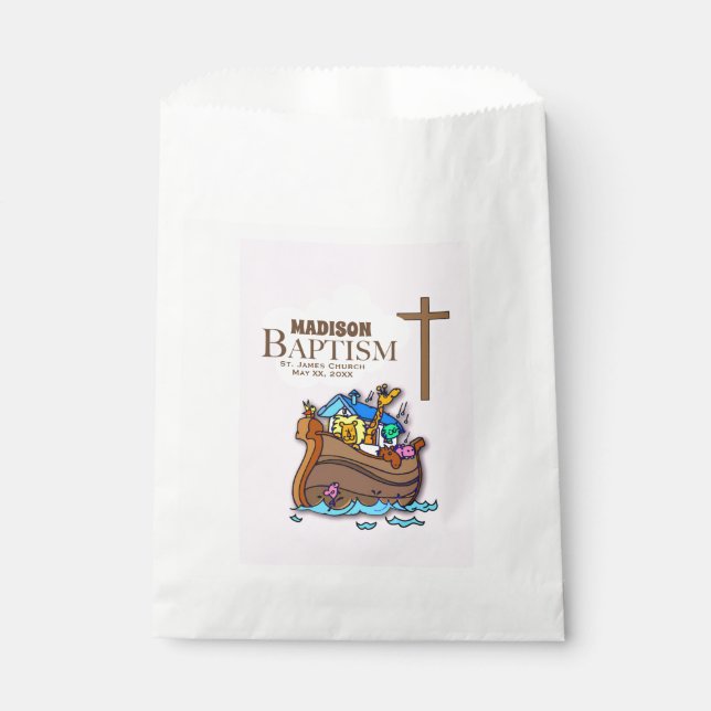 Sacolinha Personalizável, Menina Batismo Arca de Noé (Frente)