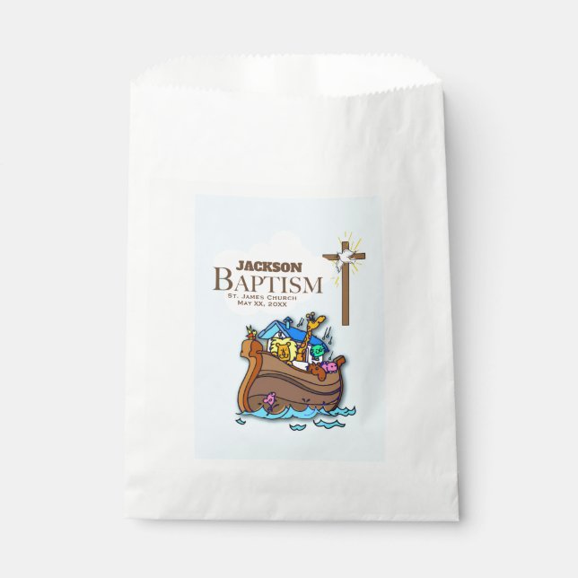 Sacolinha Personalizável, Menino Batismo Arca de Noé (Frente)