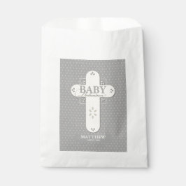 Sacolinha Personalize, Dedicação de Bebê Creme e Cruz Cinza
