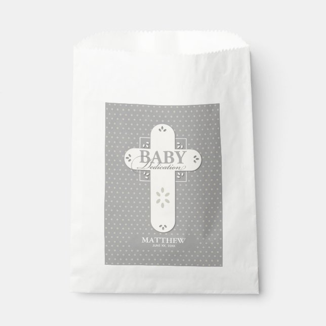 Sacolinha Personalize, Dedicação de Bebê Creme e Cruz Cinza (Frente)