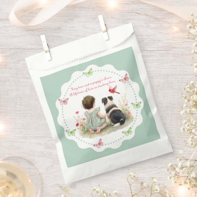 Sacolinha Personalized Baby Girl and her Puppy Baby Shower  (Cortado)