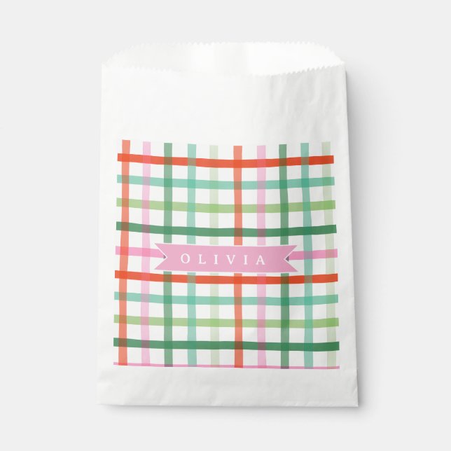 Sacolinha Personalized Colorful Christmas Holiday Plaid (Frente)