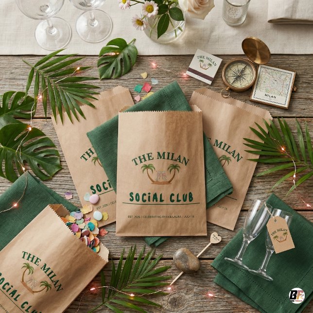 Sacolinha Personalized Kraft Wedding Tropical Palm Trees & H (Criador carregado)