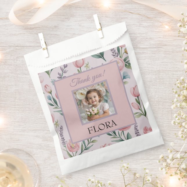 Sacolinha Personalized Pastel Floral Photo Kids Birthday (Cortado)