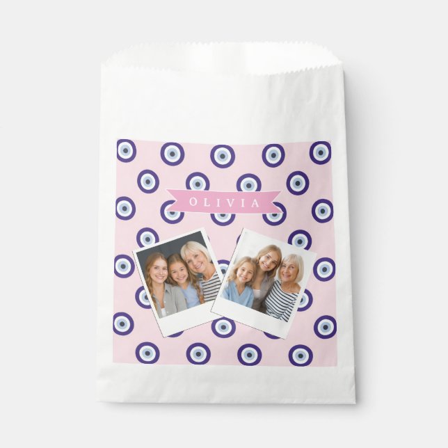 Sacolinha Personalized Pink Evil Eye Pattern Gifts With Name (Frente)