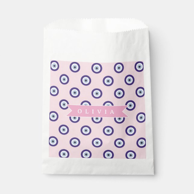 Sacolinha Personalized Pink Evil Eye Pattern Gifts With Name (Frente)