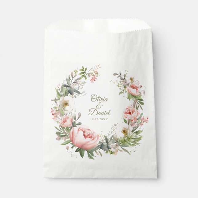 Sacolinha Pêssego pálido e Casamento Floral Rosa Esbranquiça (Frente)