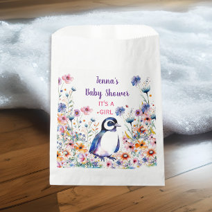 Sacolinha Pinguim bebê nas flores é uma garota CHÁ DE FRAL
