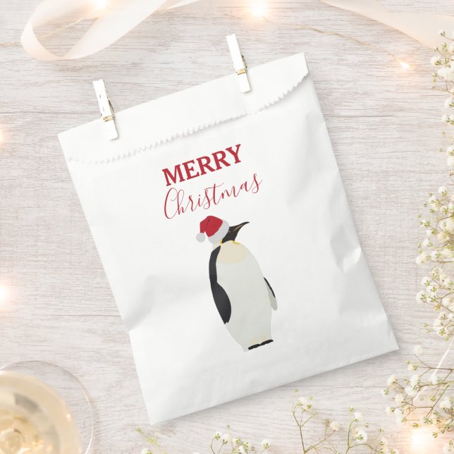 Sacolinha Pinguim de Natal Engraçado Animal com Papai Noel (Cortado)