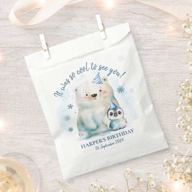 Sacolinha Pinguim e Urso Polar Aniversário de inverno (Cortado)