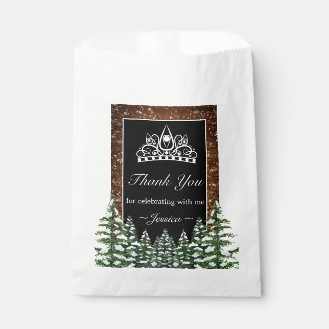 Sacolinha Pinheiro da Floresta Neve Negra Aniversário Obriga (Frente)