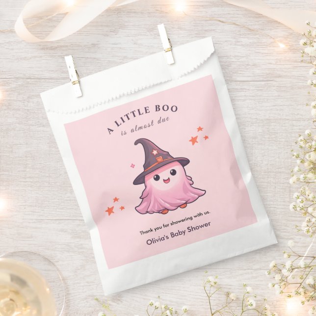 Sacolinha Pink A Little Boo Halloween Baby Shower  (Cortado)