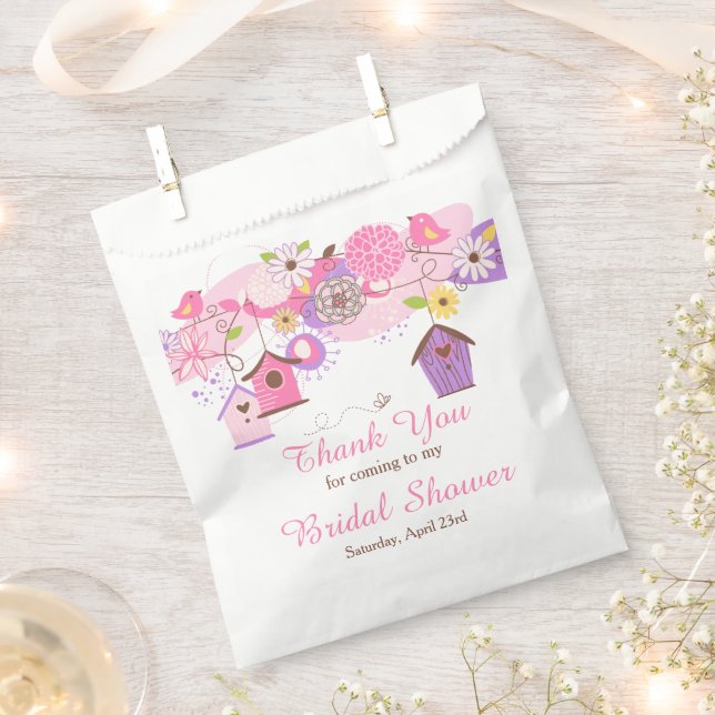 Sacolinha Pink and Purple Floral Bird Cages Bridal Shower (Cortado)