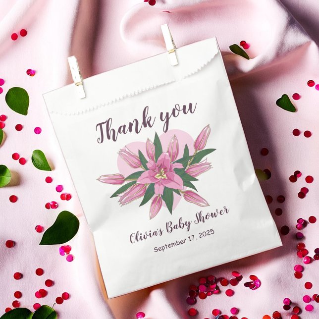 Sacolinha Pink Blooming Lily Muito obrigado. (Pink Blooming Lily Thank you/ Welcome Favor Bag)