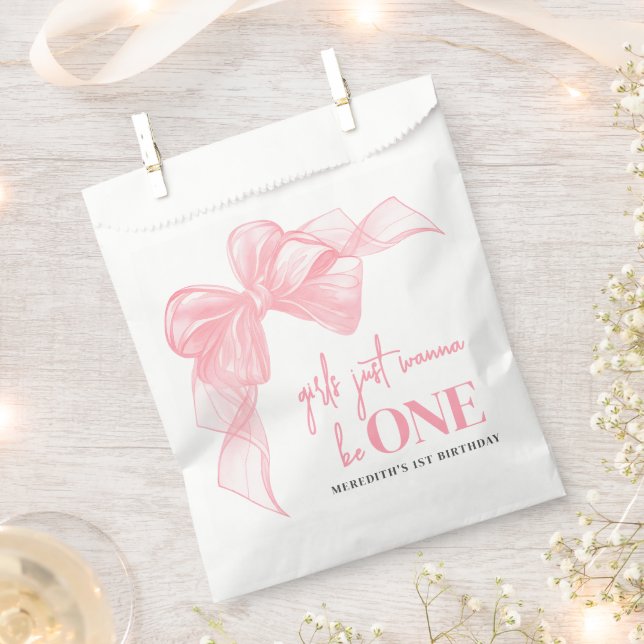 Sacolinha Pink Bow Girls 1st Birthday (Cortado)