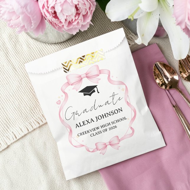 Sacolinha Pink Bow Graduation Cap Graduate (Criador carregado)