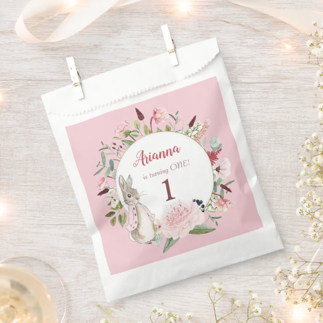 Sacolinha Pink clássico Peter o Rabbit Floral Birthday (Cortado)