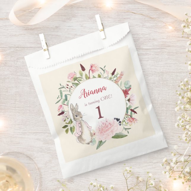 Sacolinha Pink clássico Peter o Rabbit Floral Birthday (Cortado)