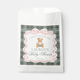 Sacolinha Pink Coquette Bow Bear Plaid Baby Shower Dessert