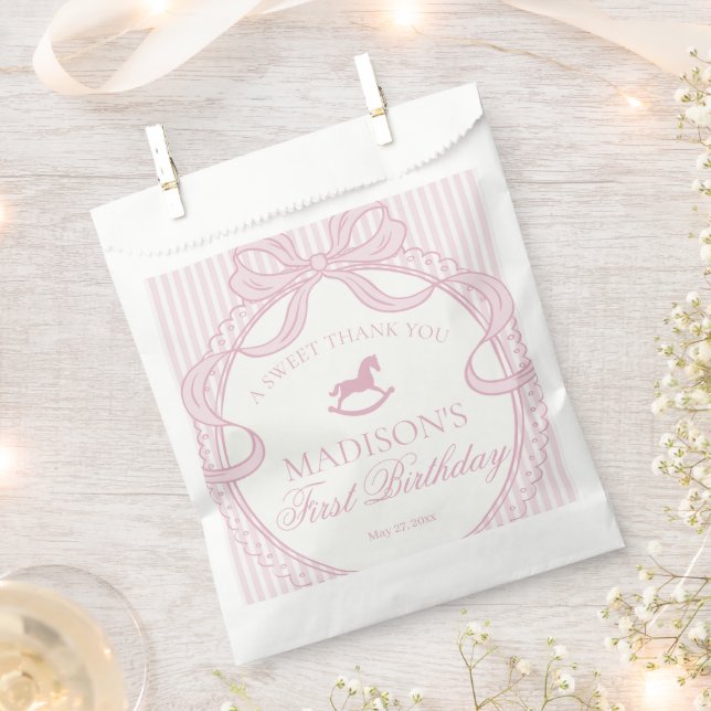 Sacolinha Pink Coquette Bow Rocking Horse Birthday Dessert (Cortado)