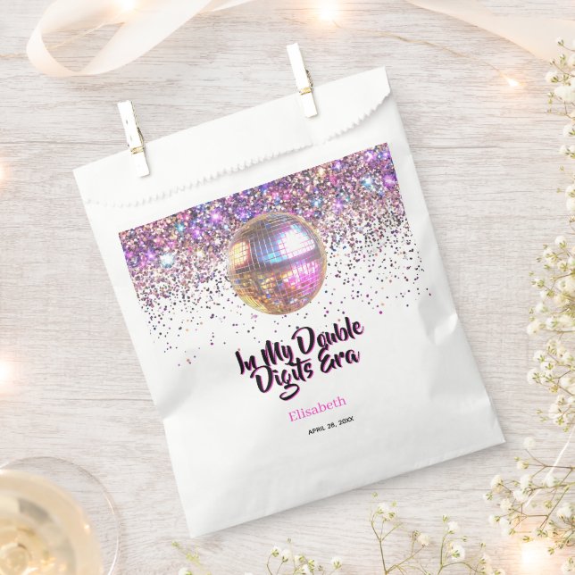 Sacolinha Pink Disco Trendy In My Double Digits Era Birthday (Cortado)