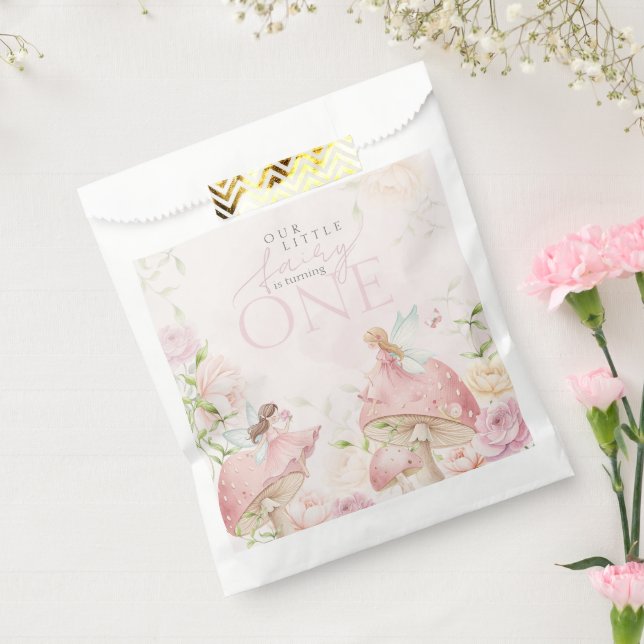 Sacolinha Pink Fairy Mushroom Floral Garden 1st Birthday (Selado)