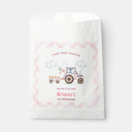 Sacolinha Pink Farm Tractor Girl Any Age Birthday