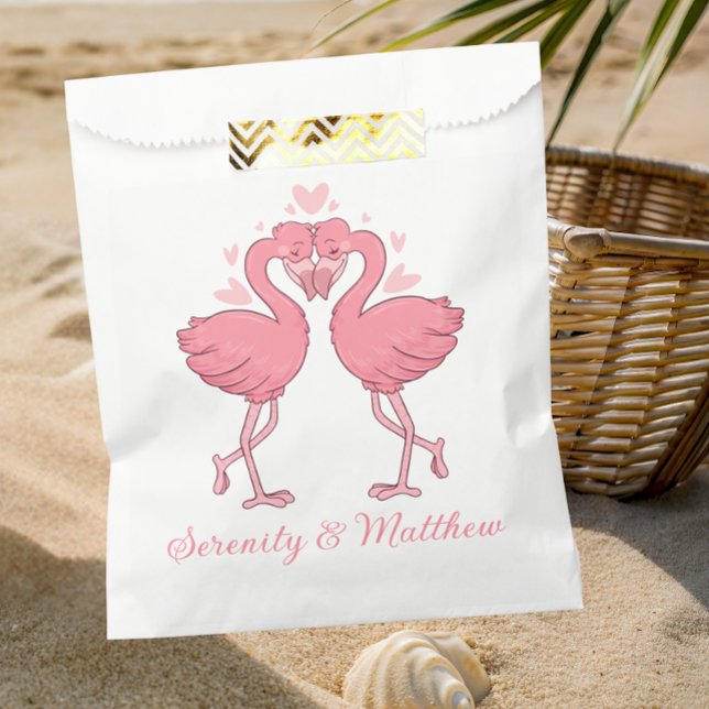 Sacolinha Pink Flamingo Wedding Tropical Hawaiian Luau Beach (Criador carregado)